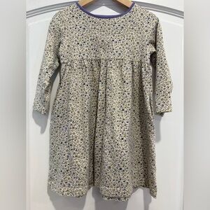 Lands End Girls' Long-Sleeve Floral Dress with Purple Trim Kids Size 4